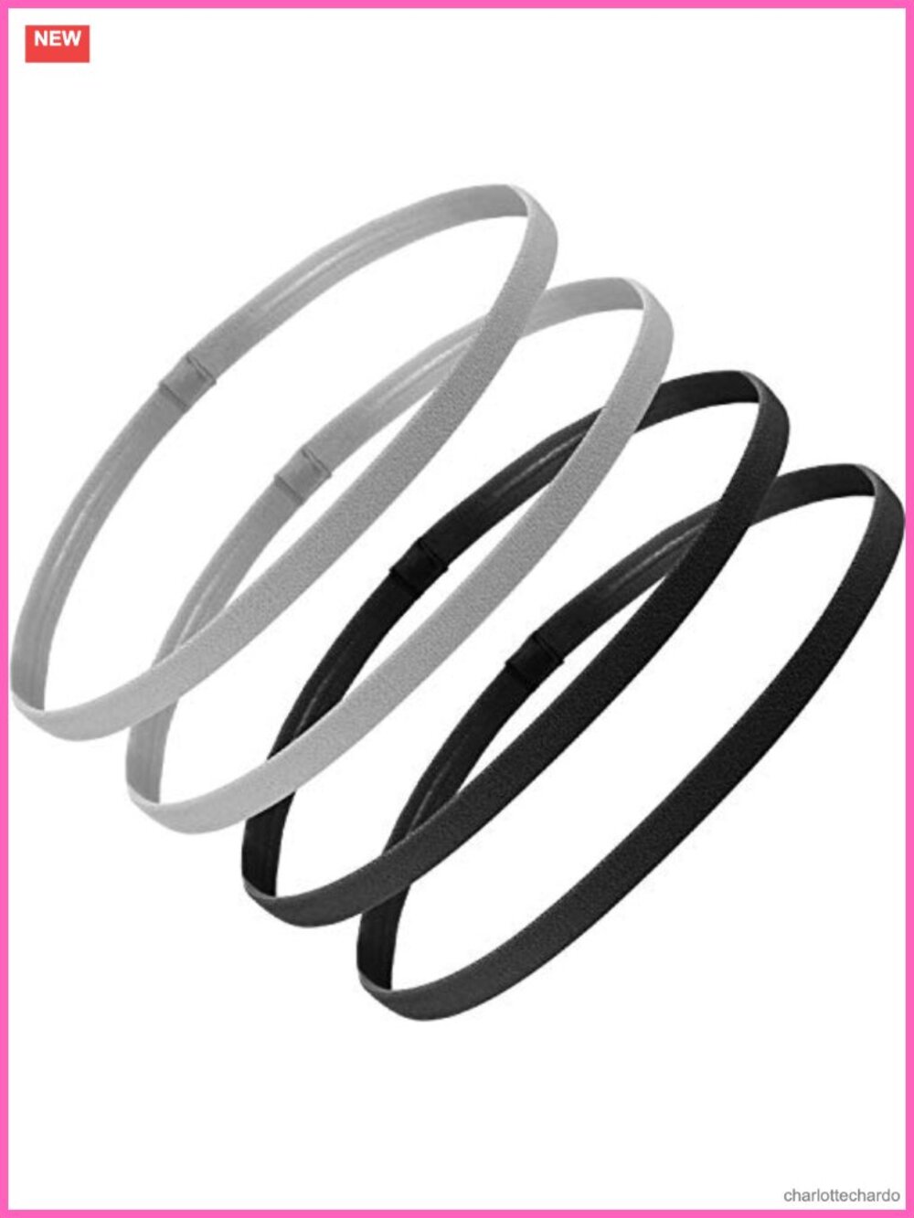 4 Pack Non-Slip Elastic Silicone Grip Sport Headbands Yoga Sweatbands